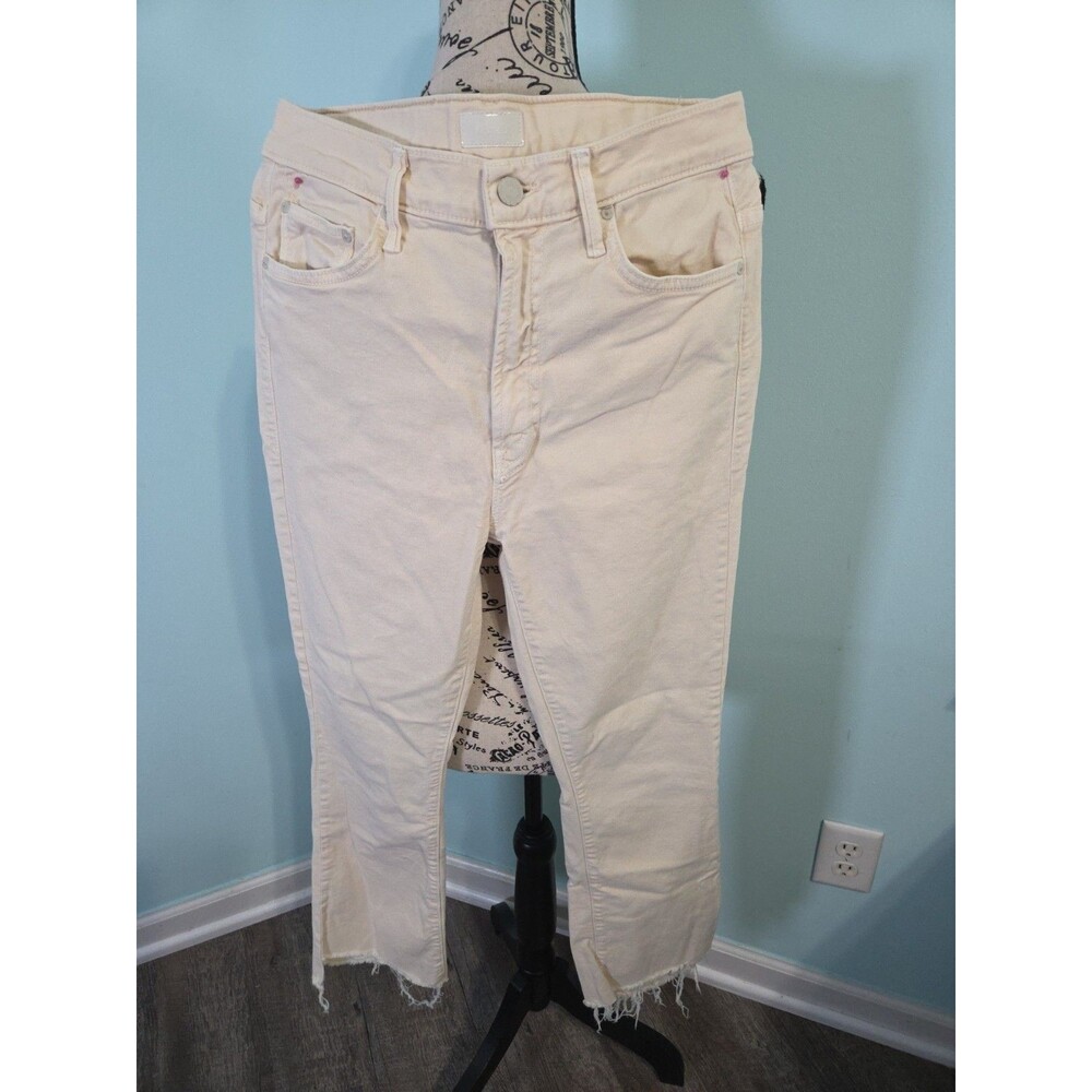 Mother Ivory The Insider High Rise Crop Step Fray Jeans Chalk It Up Size 28